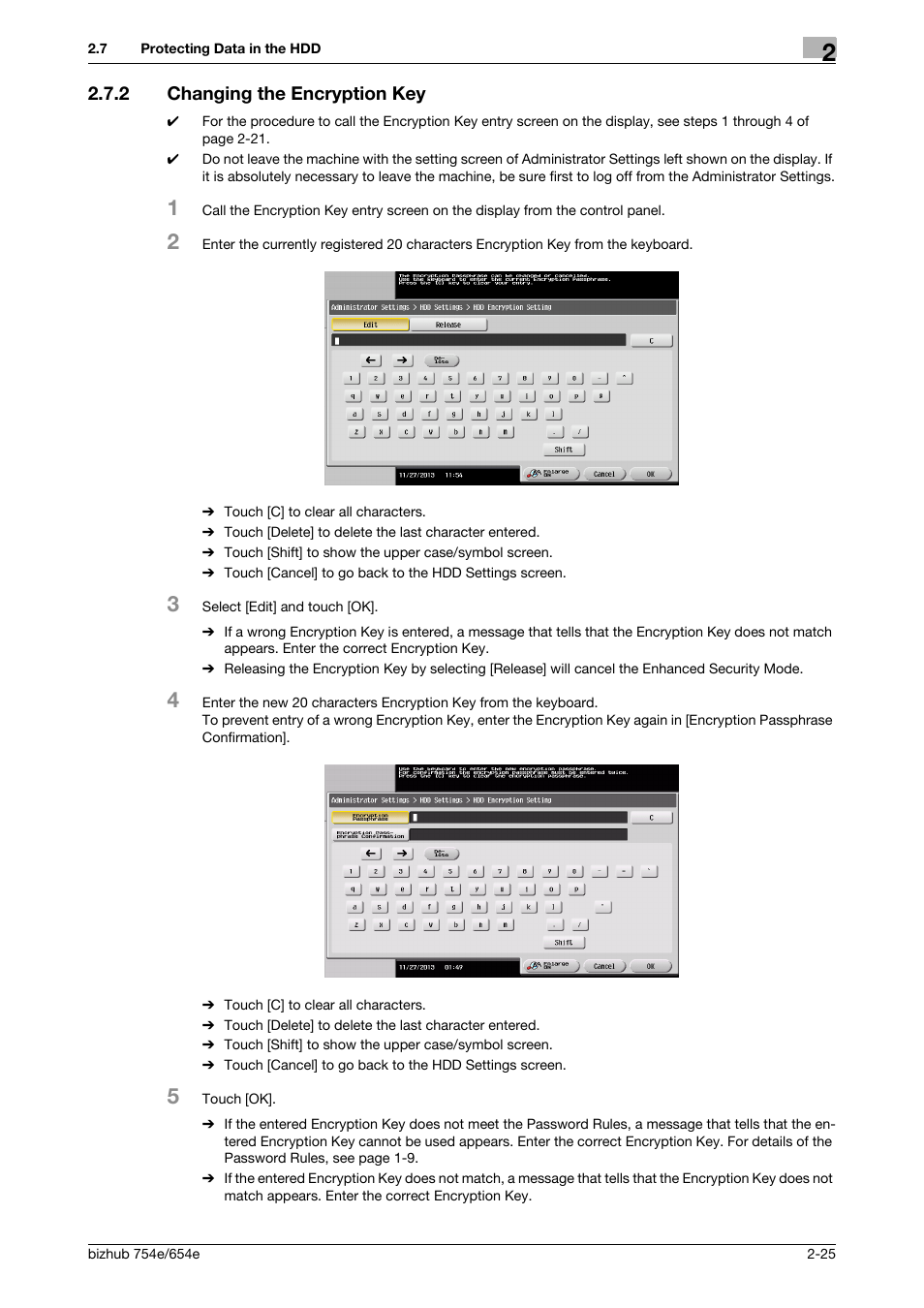 2 changing the encryption key, Changing the encryption key -25 | Konica Minolta bizhub 654e User Manual | Page 38 / 58