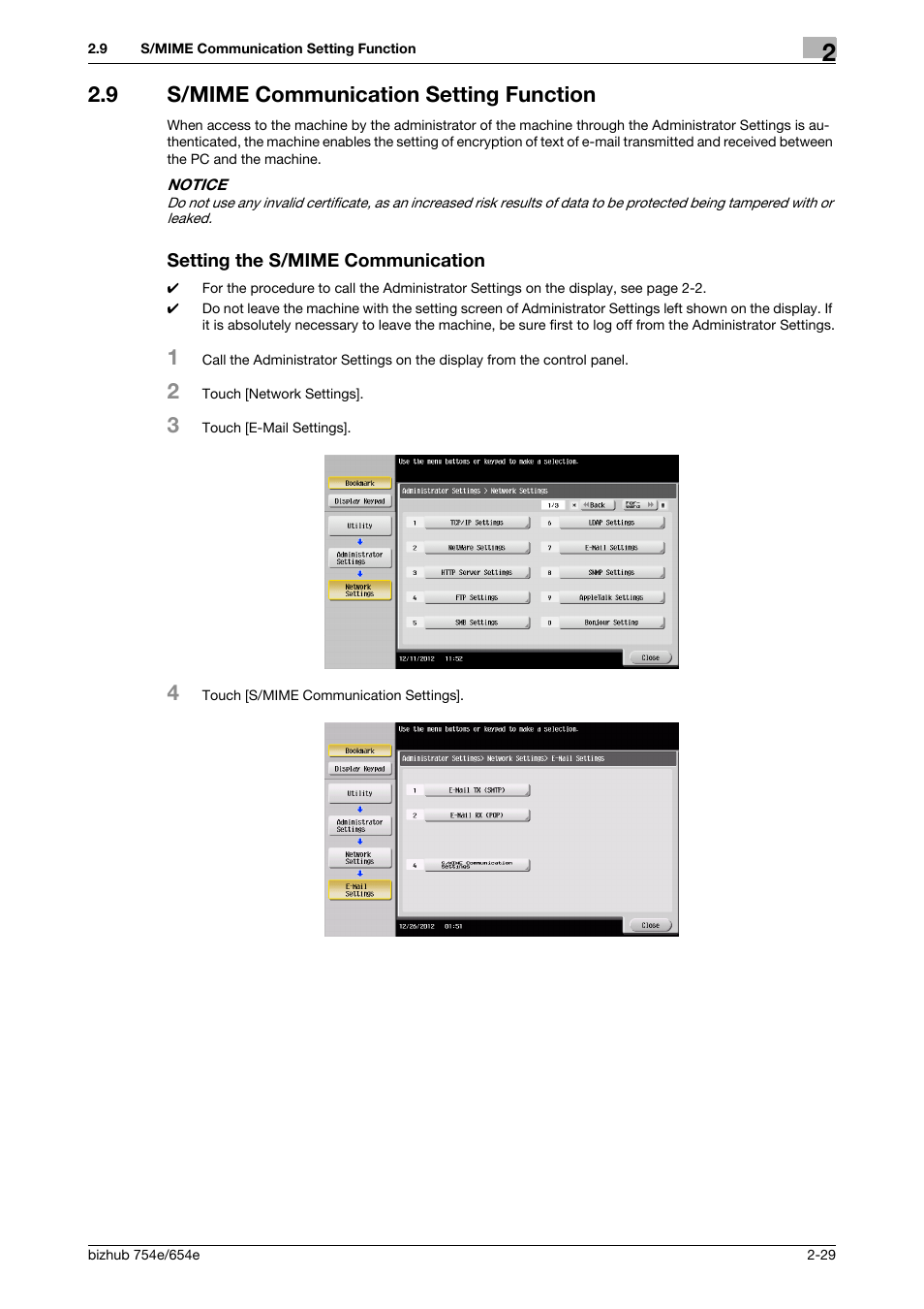 9 s/mime communication setting function, Setting the s/mime communication | Konica Minolta bizhub 654e User Manual | Page 42 / 58