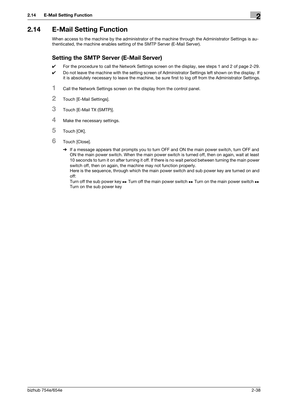 14 e-mail setting function, Setting the smtp server (e-mail server) | Konica Minolta bizhub 654e User Manual | Page 51 / 58