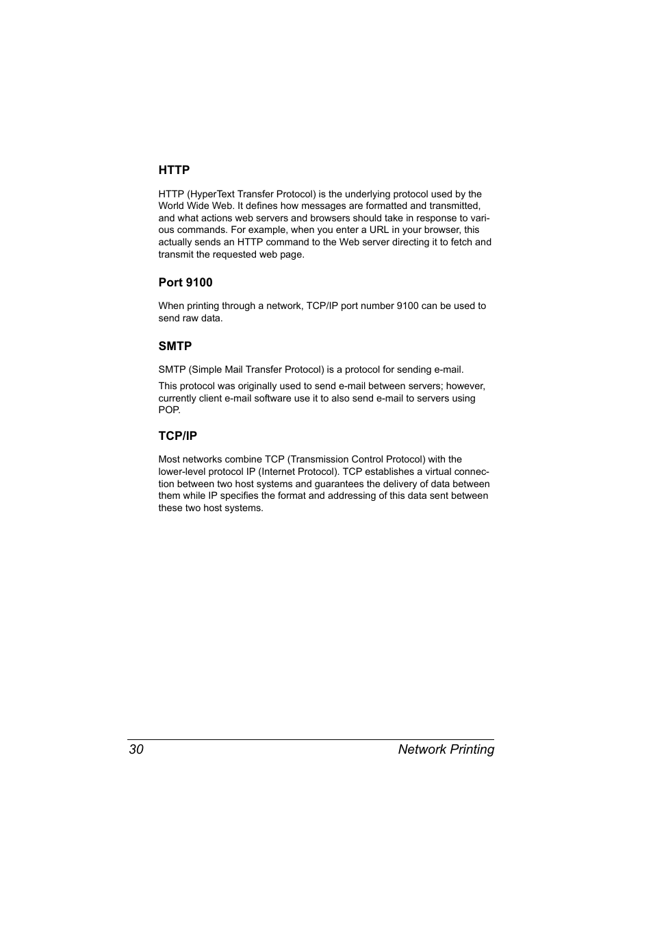 Http, Port 9100, Smtp | Tcp/ip, Http 30 port 9100 30 smtp 30 tcp/ip 30 | Konica Minolta Magicolor 2490MF User Manual | Page 38 / 86