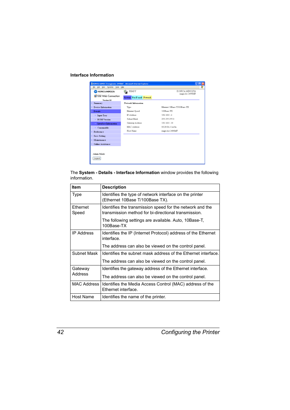 Configuring the printer 42 | Konica Minolta Magicolor 2490MF User Manual | Page 50 / 86