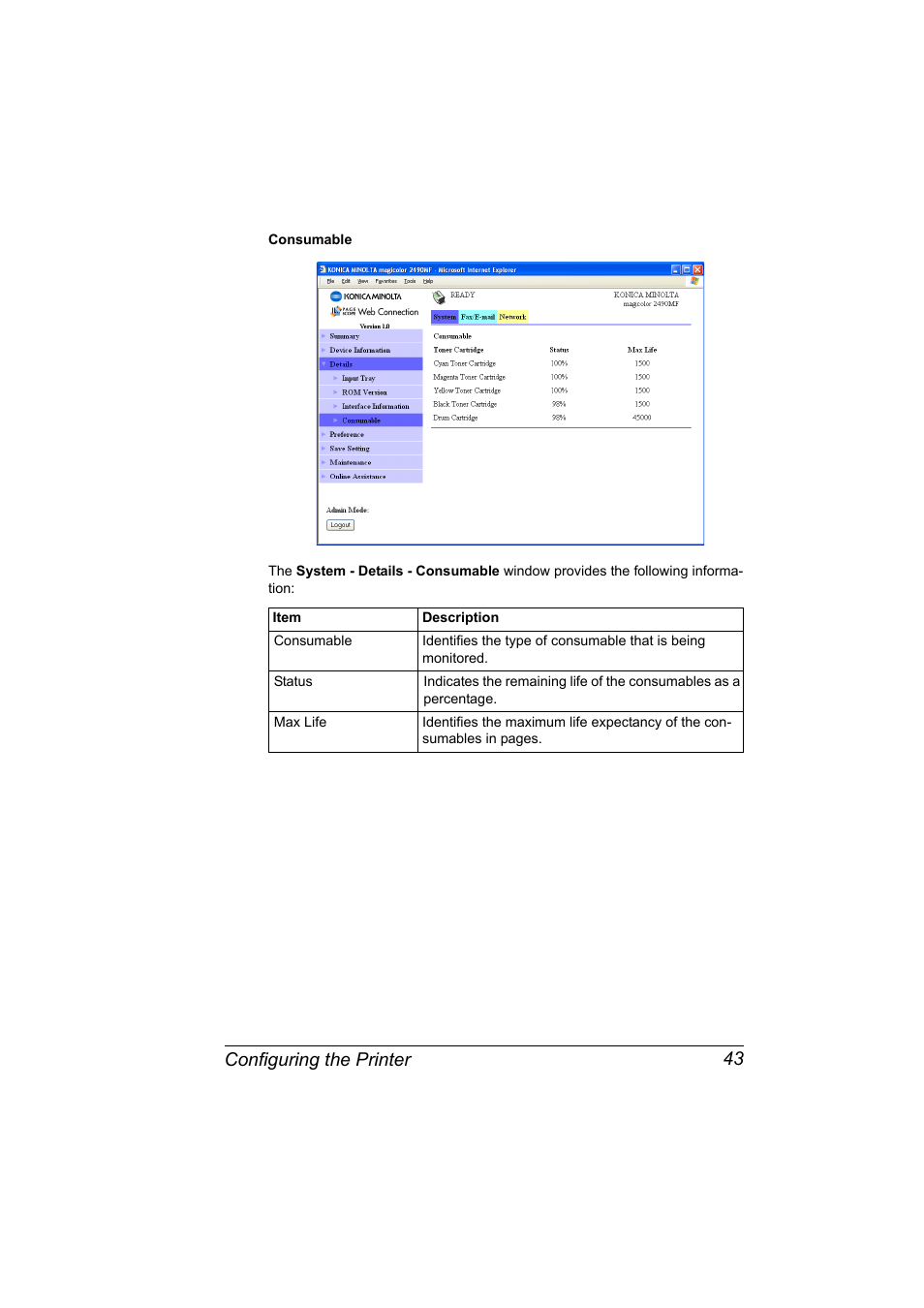 Configuring the printer 43 | Konica Minolta Magicolor 2490MF User Manual | Page 51 / 86