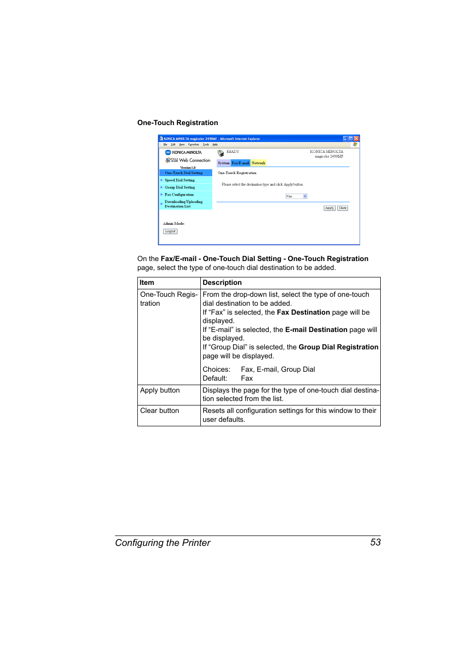 Configuring the printer 53 | Konica Minolta Magicolor 2490MF User Manual | Page 61 / 86