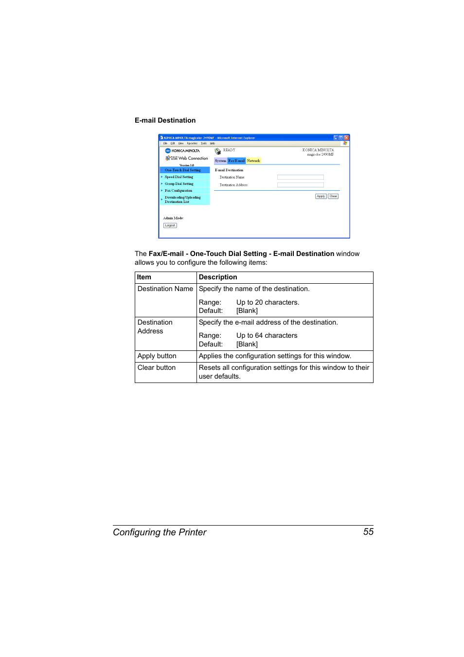 Configuring the printer 55 | Konica Minolta Magicolor 2490MF User Manual | Page 63 / 86