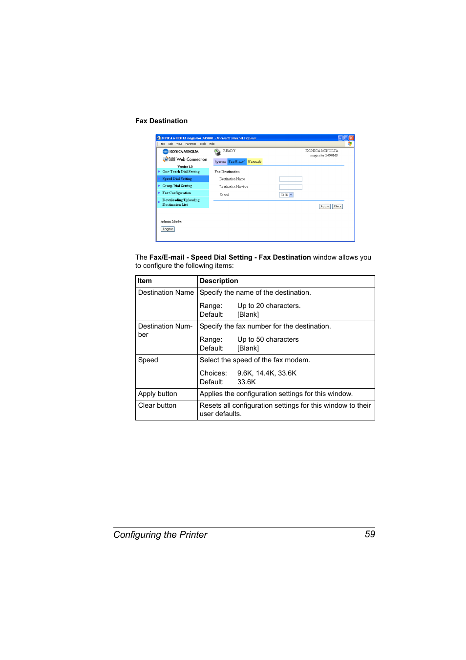 Configuring the printer 59 | Konica Minolta Magicolor 2490MF User Manual | Page 67 / 86