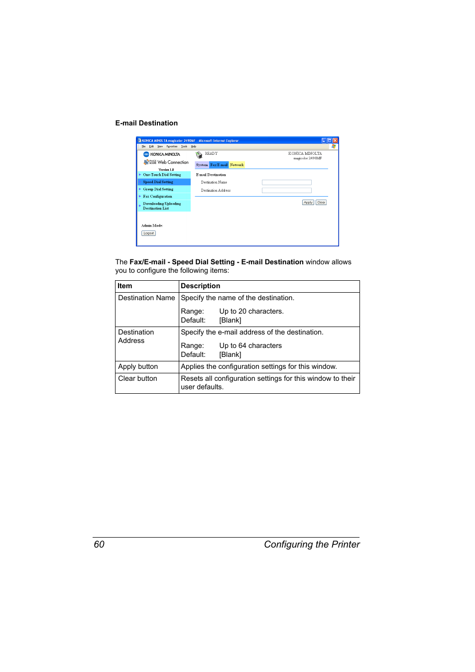 Configuring the printer 60 | Konica Minolta Magicolor 2490MF User Manual | Page 68 / 86
