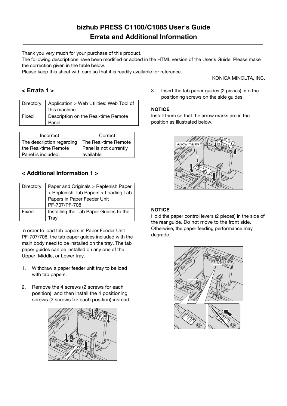 Konica Minolta bizhub PRESS C1100 User Manual | 2 pages