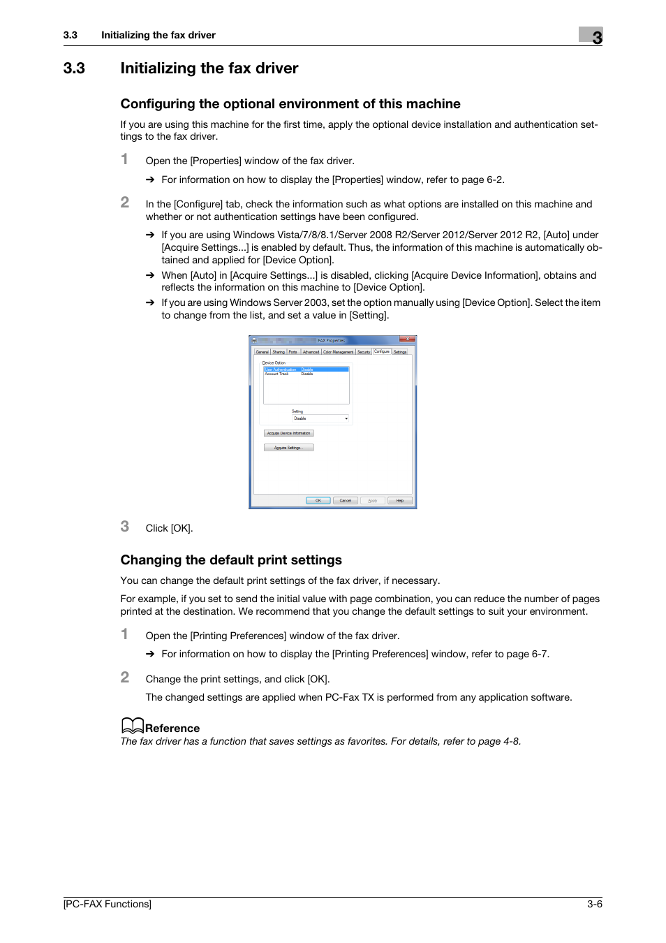 3 initializing the fax driver, Changing the default print settings | Konica Minolta bizhub 4050 User Manual | Page 20 / 61