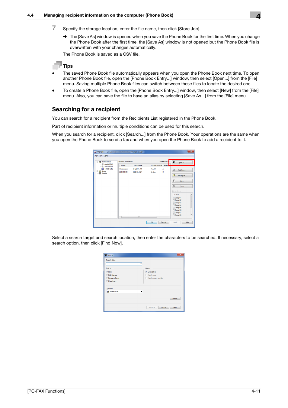 Searching for a recipient, Searching for a recipient -11 | Konica Minolta bizhub 4050 User Manual | Page 31 / 61