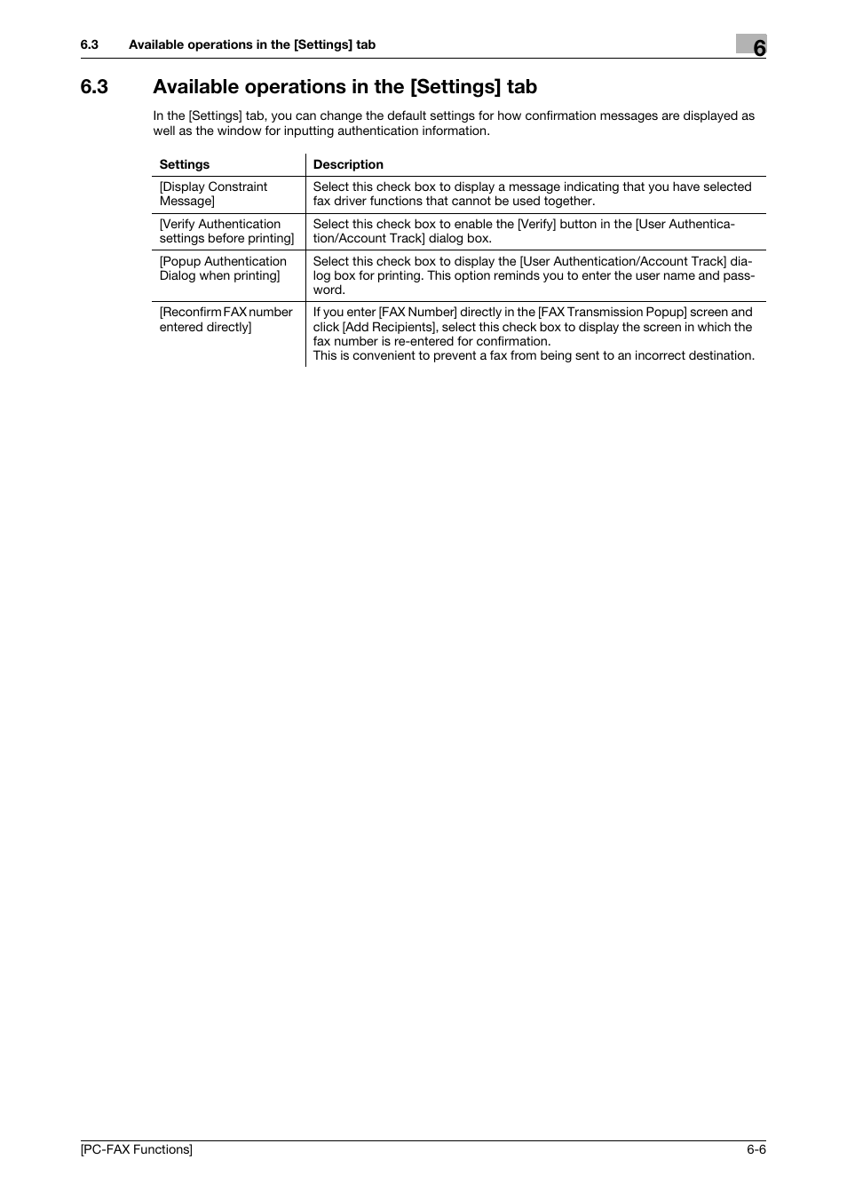 3 available operations in the [settings] tab, Available operations in the [settings] tab -6 | Konica Minolta bizhub 4050 User Manual | Page 48 / 61