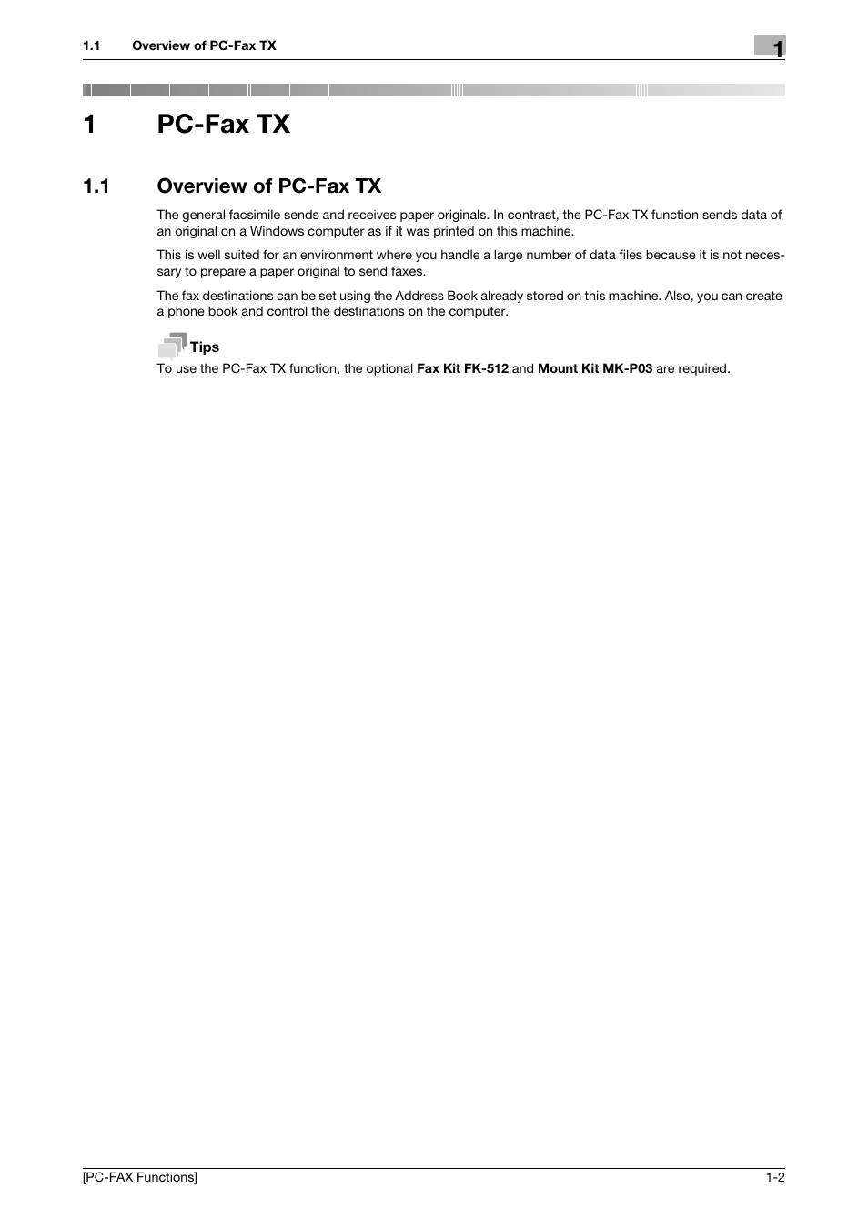 1 pc-fax tx, 1 overview of pc-fax tx, Pc-fax tx | Overview of pc-fax tx -2, 1pc-fax tx | Konica Minolta bizhub 4050 User Manual | Page 5 / 61