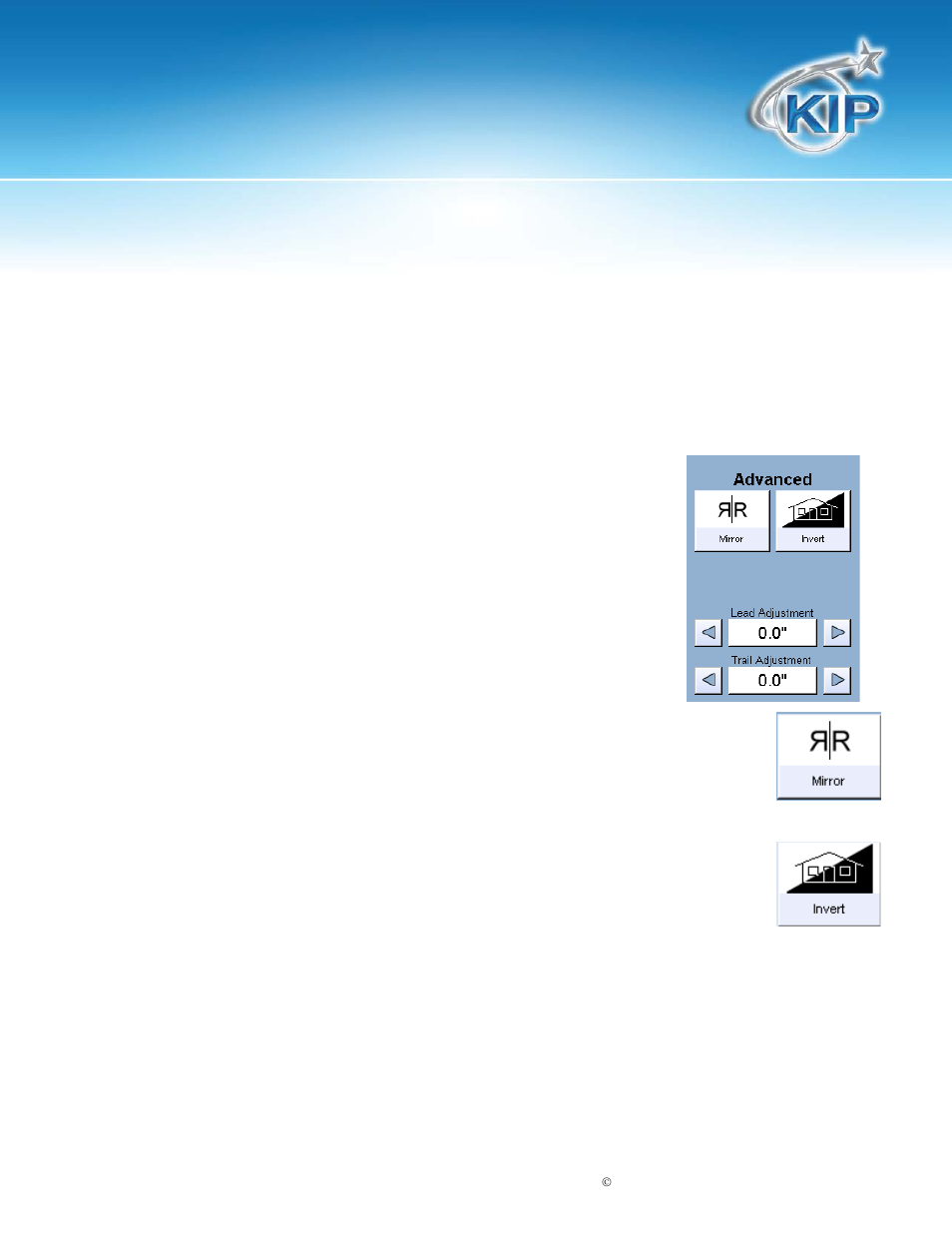 Advanced settings, Mirror, Invert | Kip touchscreen software | Konica Minolta KIP 7100 User Manual | Page 101 / 205