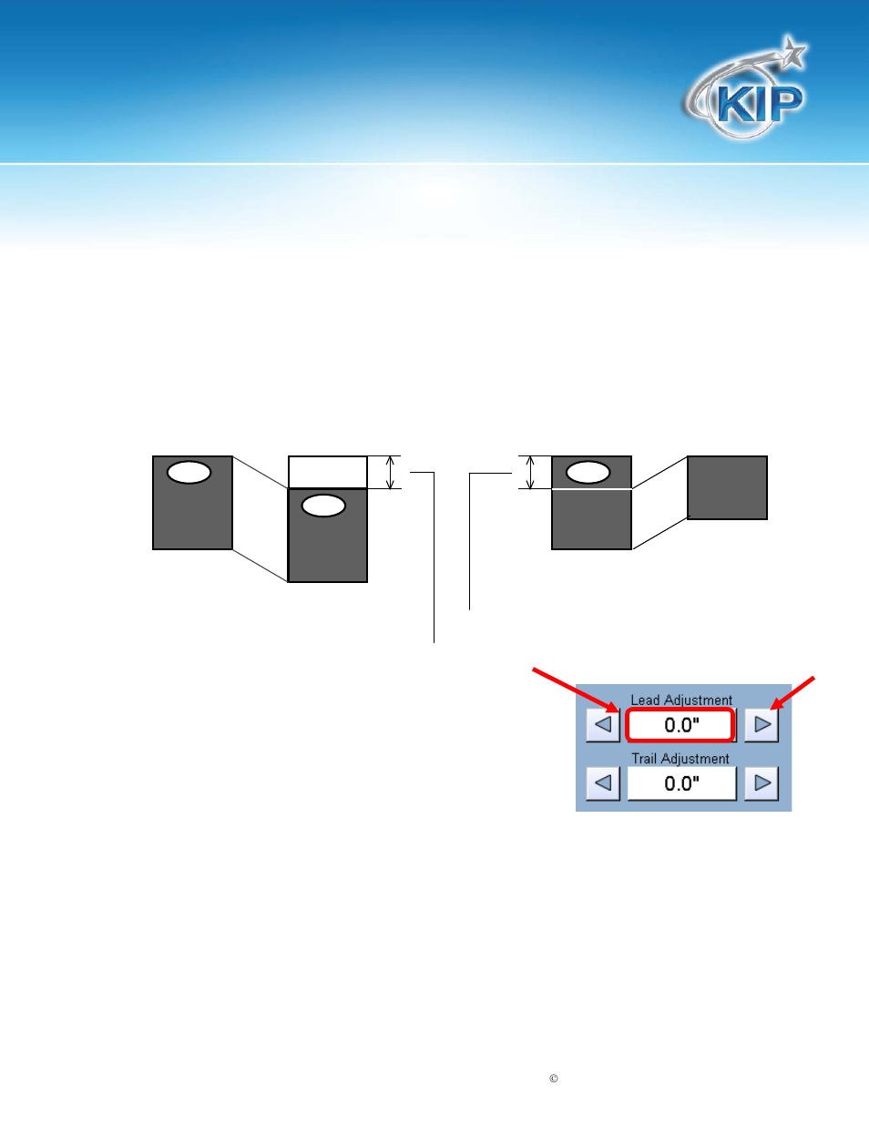Leading edge adjustment, Kip touchscreen software | Konica Minolta KIP 7100 User Manual | Page 102 / 205