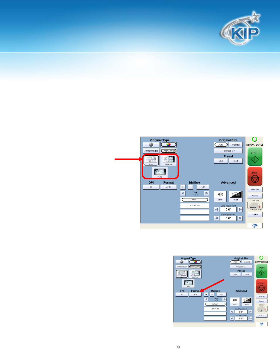 Select original image type, Select format, Kip touchscreen software | Konica Minolta KIP 7100 User Manual | Page 116 / 205