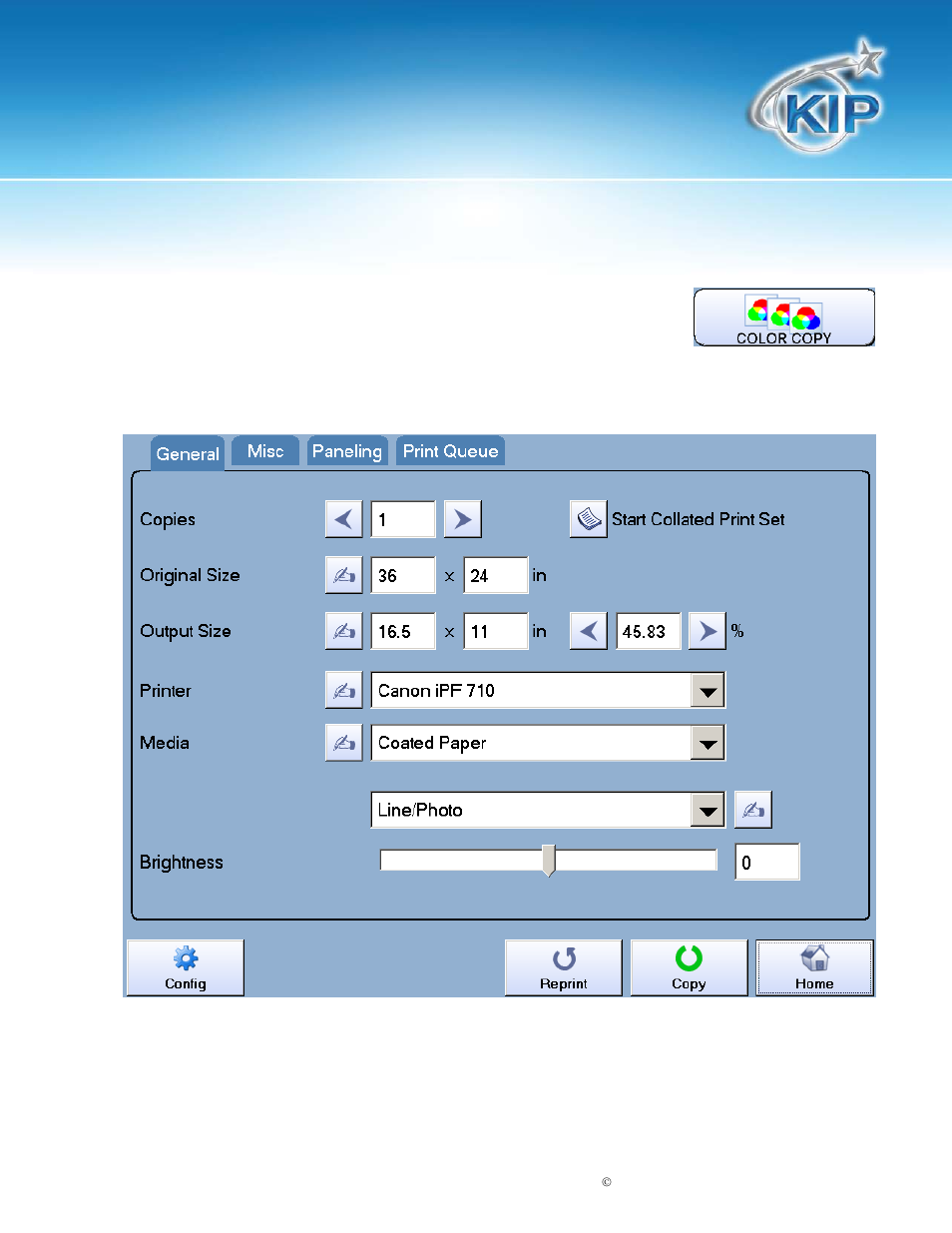 Kip touchscreen software, Color copy advanced | Konica Minolta KIP 7100 User Manual | Page 133 / 205