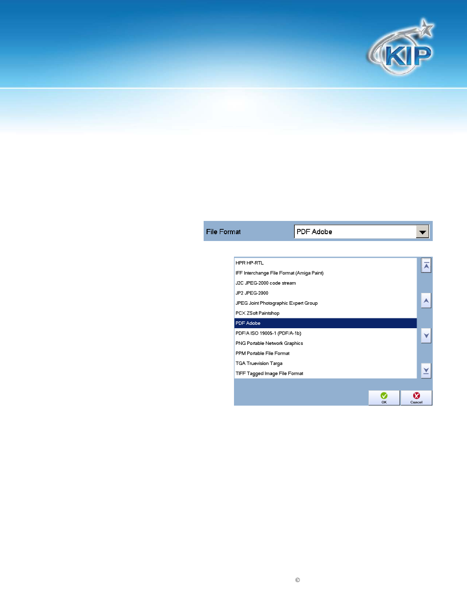 General tab, File format, Kip touchscreen software | Konica Minolta KIP 7100 User Manual | Page 147 / 205