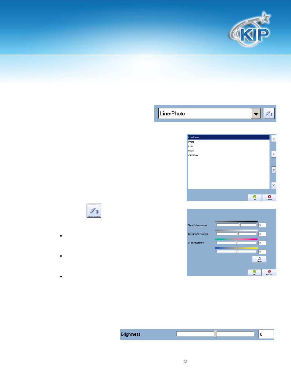 Filters, Brightness, Kip touchscreen software | Konica Minolta KIP 7100 User Manual | Page 153 / 205