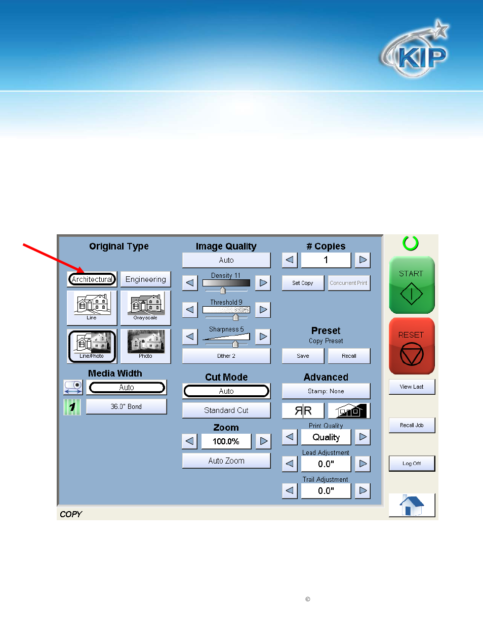 Select size mode, Kip touchscreen software | Konica Minolta KIP 7100 User Manual | Page 16 / 205