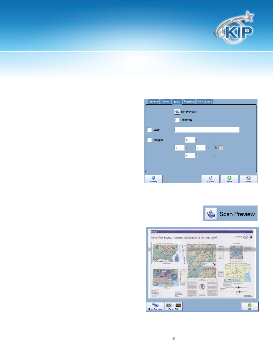 Misc tab, Rip preview, Kip touchscreen software | Konica Minolta KIP 7100 User Manual | Page 163 / 205