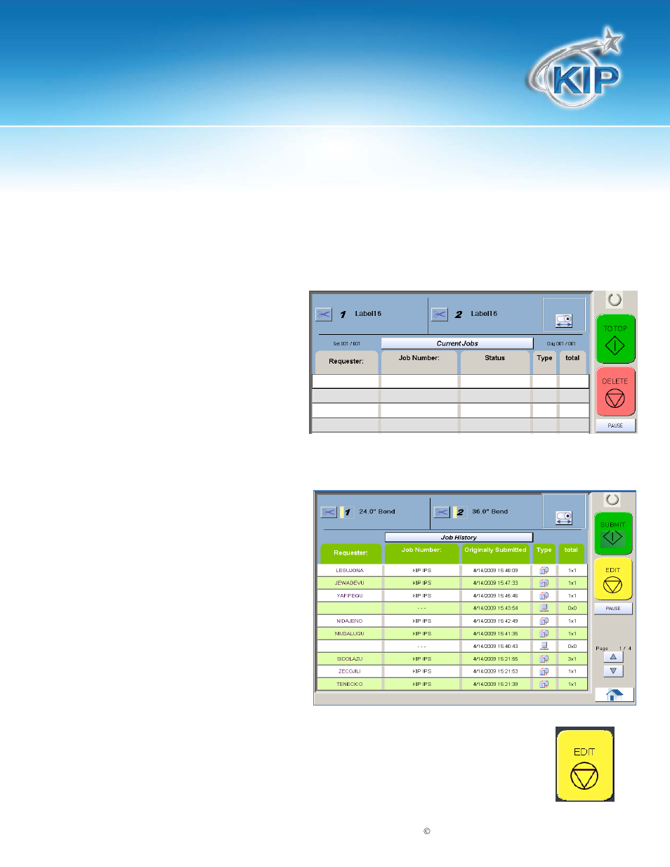 Job history, Kip touchscreen software | Konica Minolta KIP 7100 User Manual | Page 177 / 205