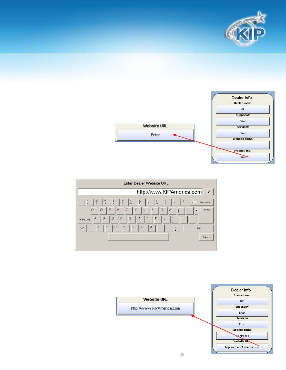 Setting up the dealer configured website, Kip touchscreen software | Konica Minolta KIP 7100 User Manual | Page 185 / 205