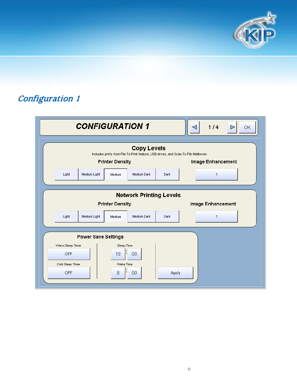 Configuration 1, Kip touchscreen software | Konica Minolta KIP 7100 User Manual | Page 188 / 205