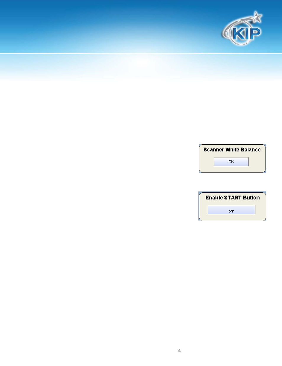Scanner white balance, Enable start button, Kip touchscreen software | Konica Minolta KIP 7100 User Manual | Page 196 / 205