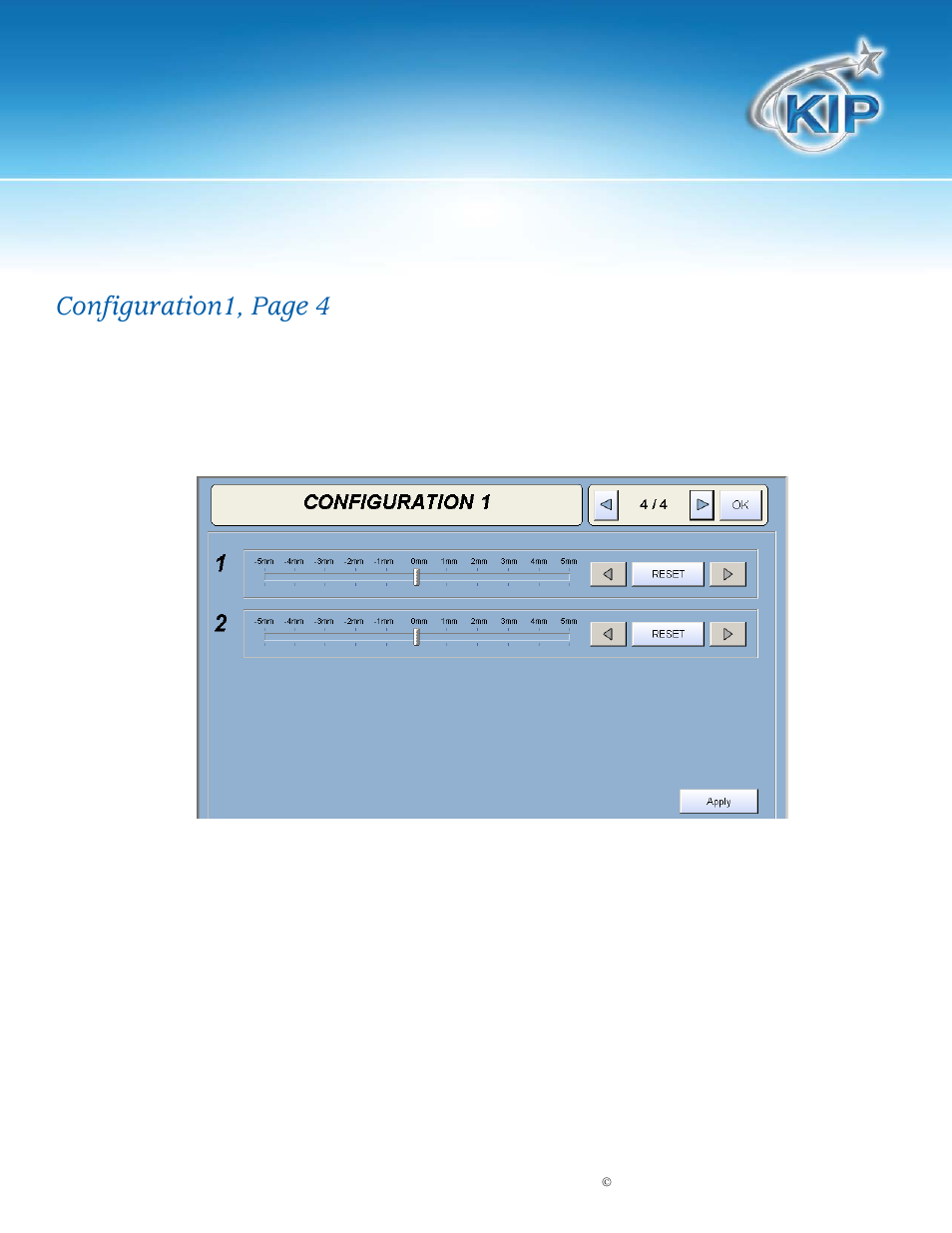 Roll adjustment, Kip touchscreen software, Configuration1, page 4 roll adjustment | Konica Minolta KIP 7100 User Manual | Page 197 / 205