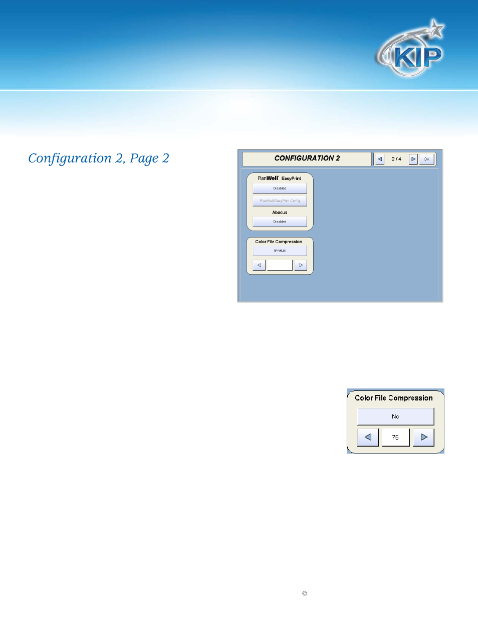 Planwell easyprint/abacus, Color file compression, Kip touchscreen software | Configuration 2, page 2 planwell easyprint/abacus | Konica Minolta KIP 7100 User Manual | Page 201 / 205