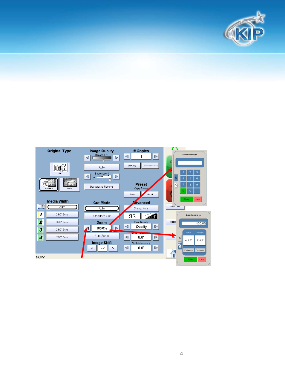 Insert original, Kip touchscreen software, Size | Konica Minolta KIP 7100 User Manual | Page 21 / 205