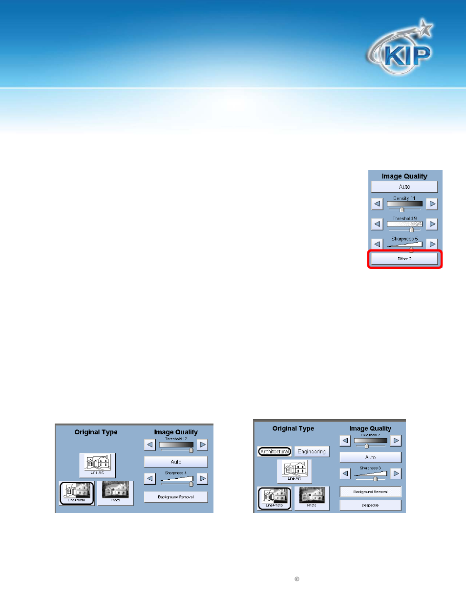 Dither, Kip touchscreen software | Konica Minolta KIP 7100 User Manual | Page 26 / 205