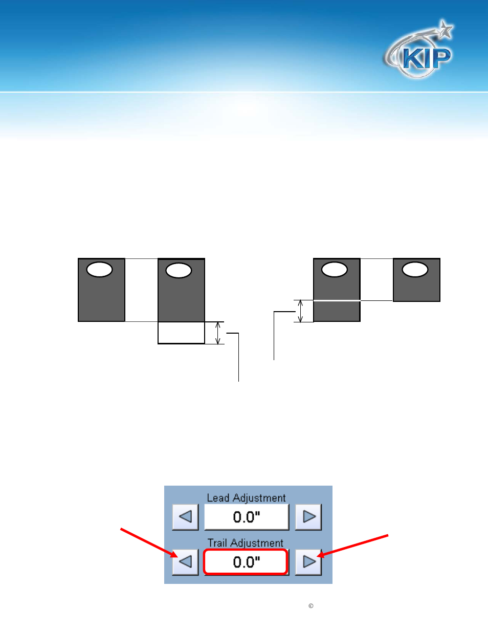 Width, Kip touchscreen software, Trailing edge adjustment | Konica Minolta KIP 7100 User Manual | Page 36 / 205