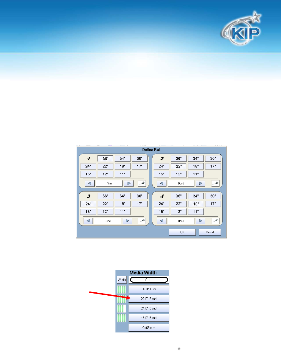 Length, Kip touchscreen software, Installing roll media | Konica Minolta KIP 7100 User Manual | Page 41 / 205