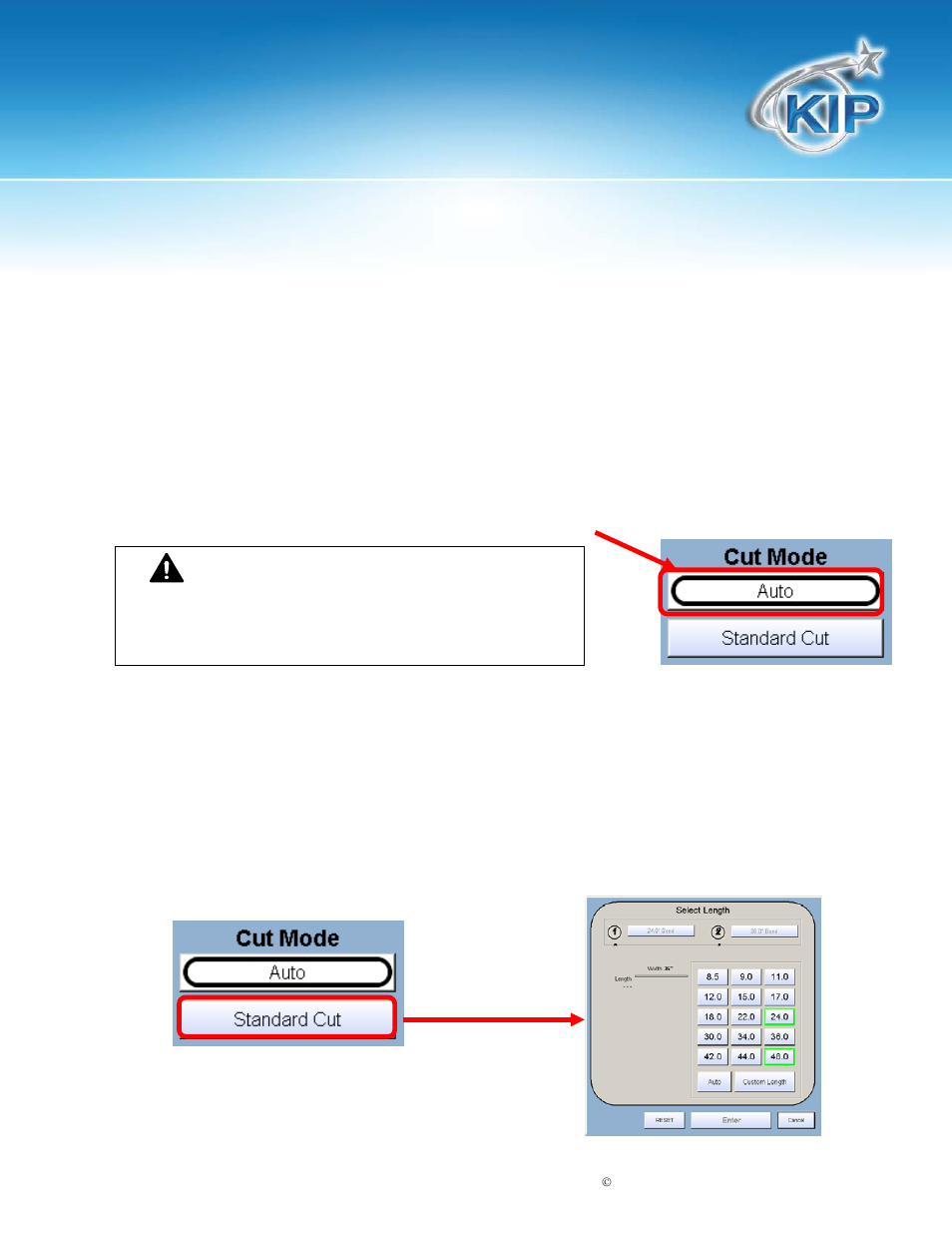 Auto, Standard, Kip touchscreen software | Length | Konica Minolta KIP 7100 User Manual | Page 42 / 205