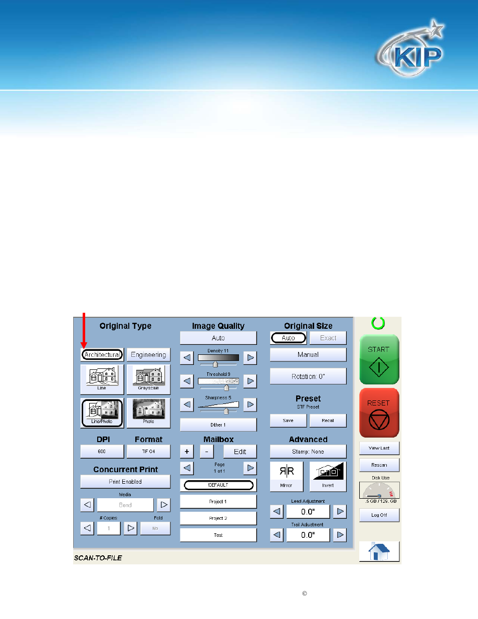 Simple scanning, Select size mode, Kip touchscreen software | Konica Minolta KIP 7100 User Manual | Page 51 / 205
