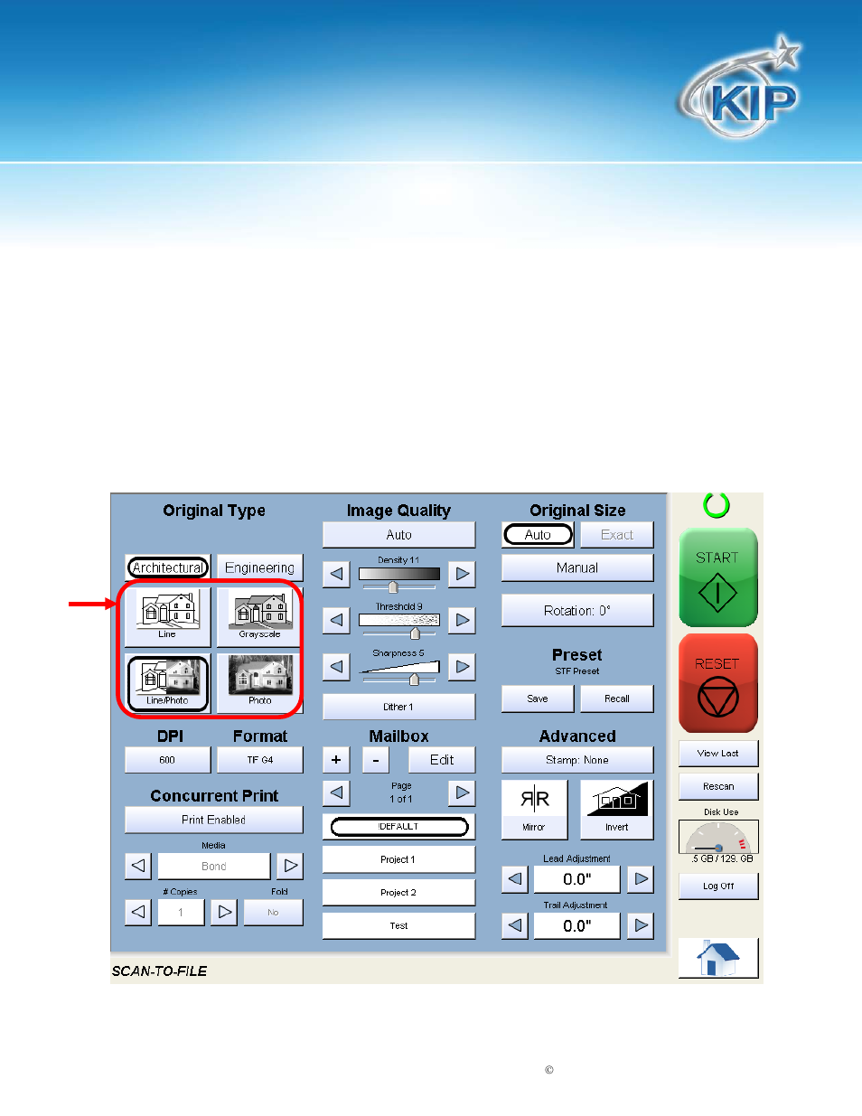 Select original image type, Select format, Kip touchscreen software | Konica Minolta KIP 7100 User Manual | Page 52 / 205