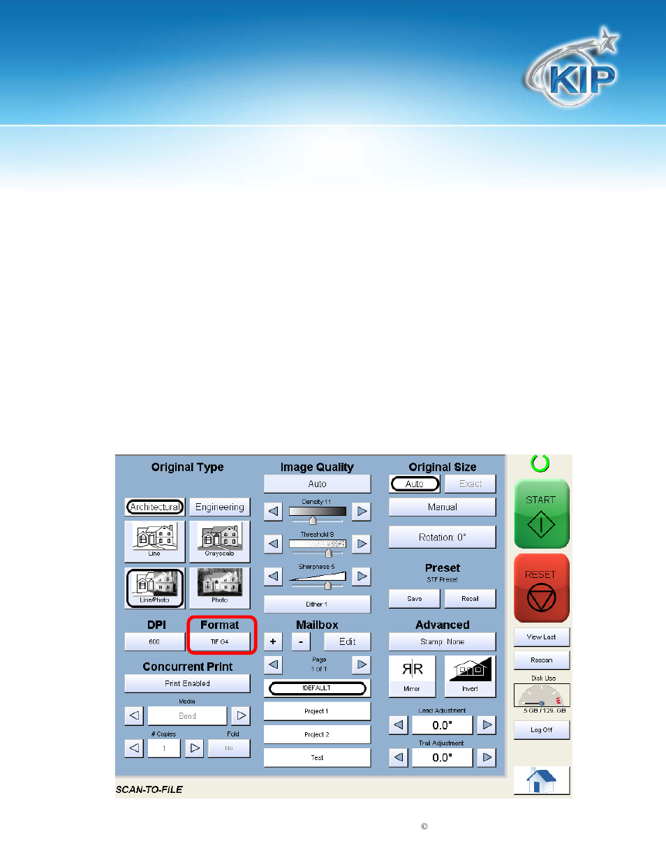 Select mailbox, Kip touchscreen software, Select format | Konica Minolta KIP 7100 User Manual | Page 53 / 205