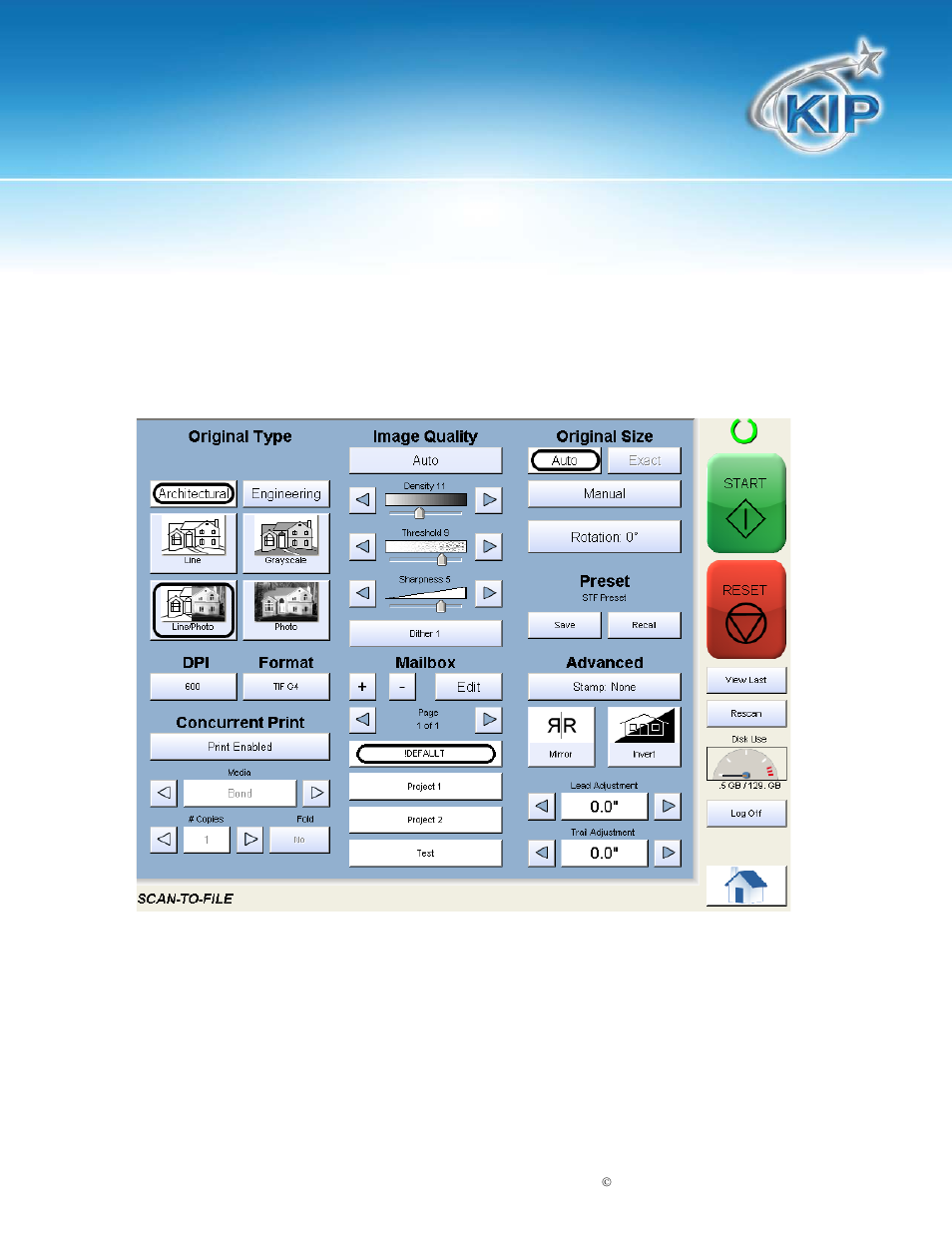 Main screen, Kip touchscreen software | Konica Minolta KIP 7100 User Manual | Page 56 / 205