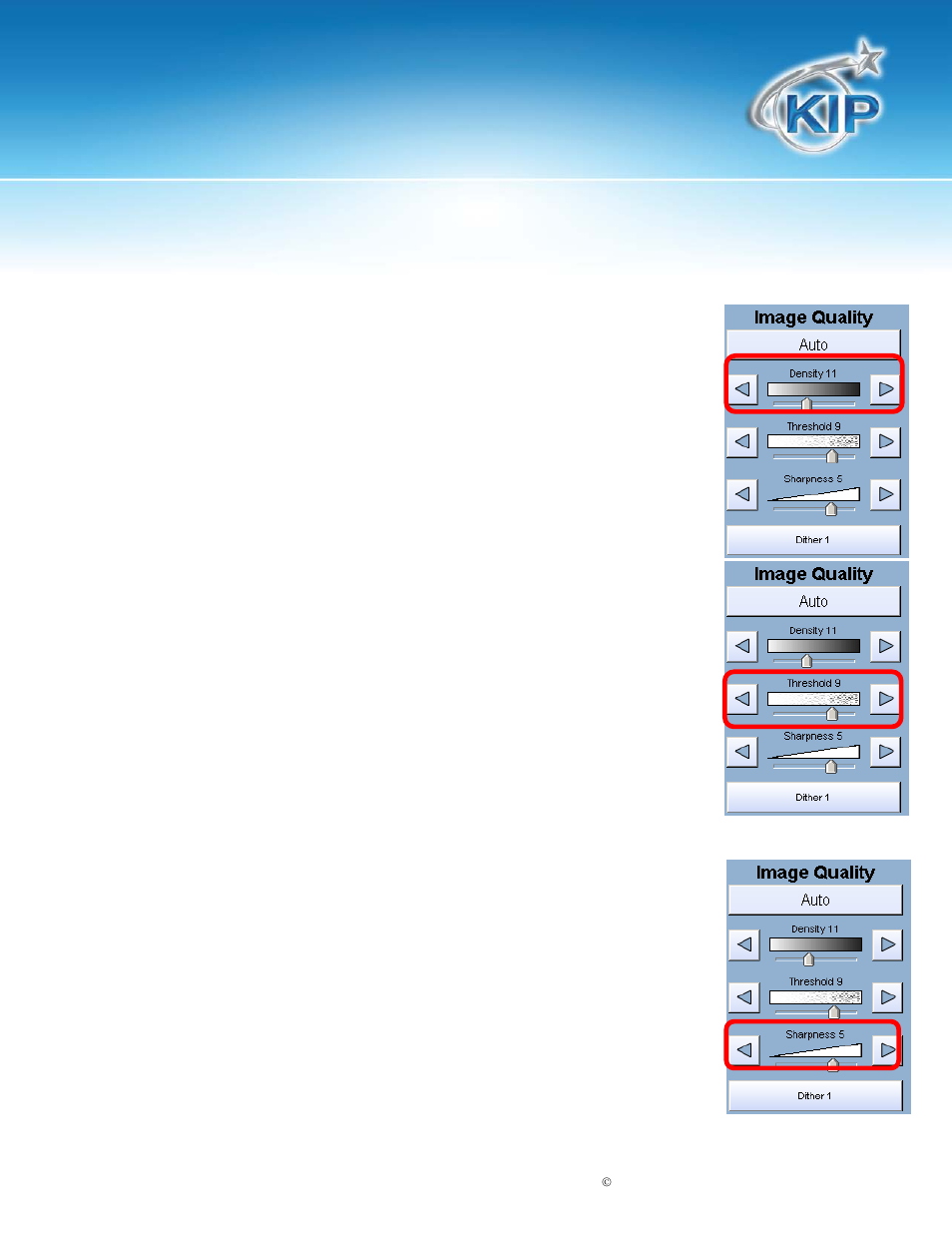 Density, Sharpness, Kip touchscreen software | Threshold | Konica Minolta KIP 7100 User Manual | Page 62 / 205