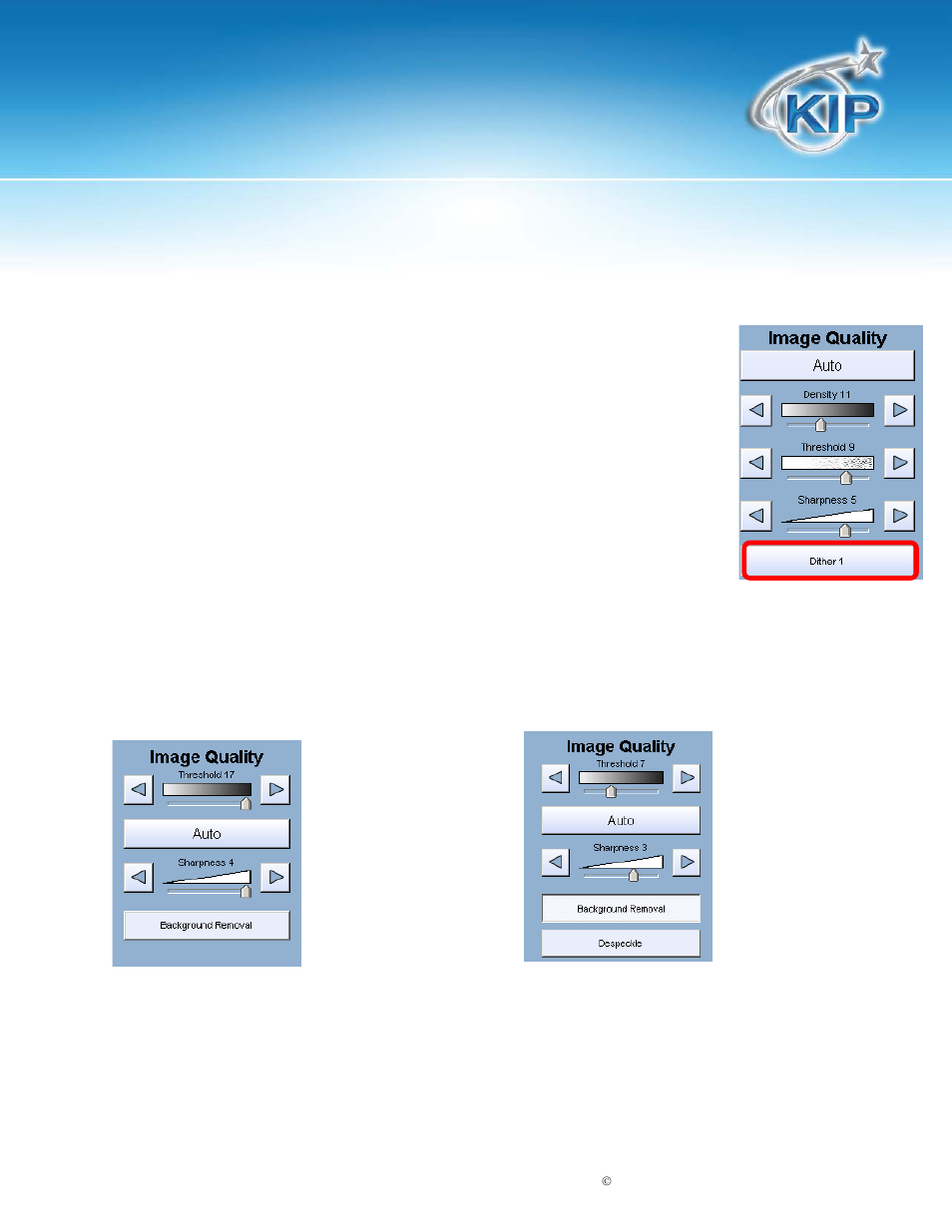 Dither, Kip touchscreen software | Konica Minolta KIP 7100 User Manual | Page 63 / 205