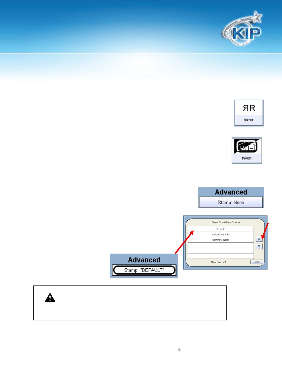 Mirror, Invert, Stamp | Kip touchscreen software | Konica Minolta KIP 7100 User Manual | Page 67 / 205