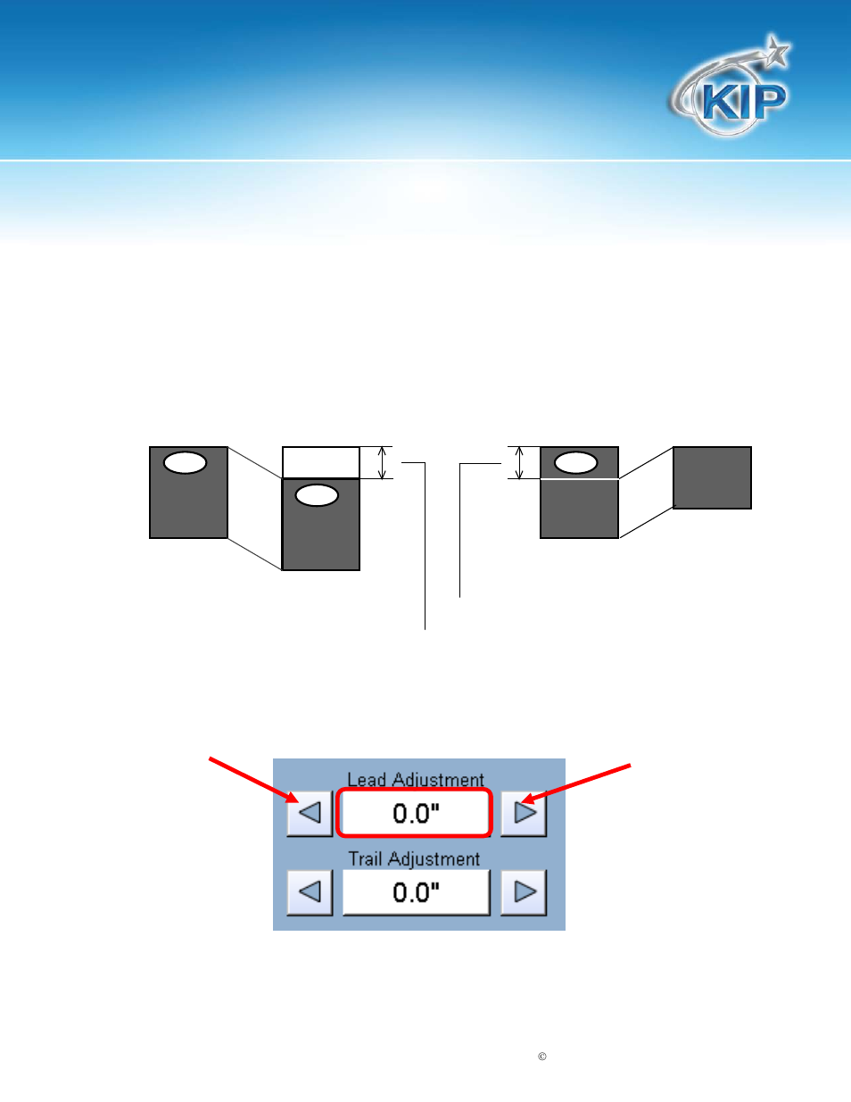 Leading edge adjustment, Trailing edge adjustment, Kip touchscreen software | Konica Minolta KIP 7100 User Manual | Page 68 / 205