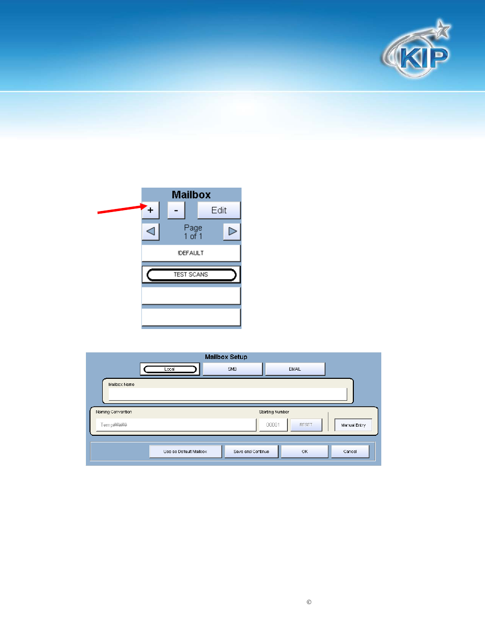 Creating a new mailbox, Kip touchscreen software | Konica Minolta KIP 7100 User Manual | Page 71 / 205