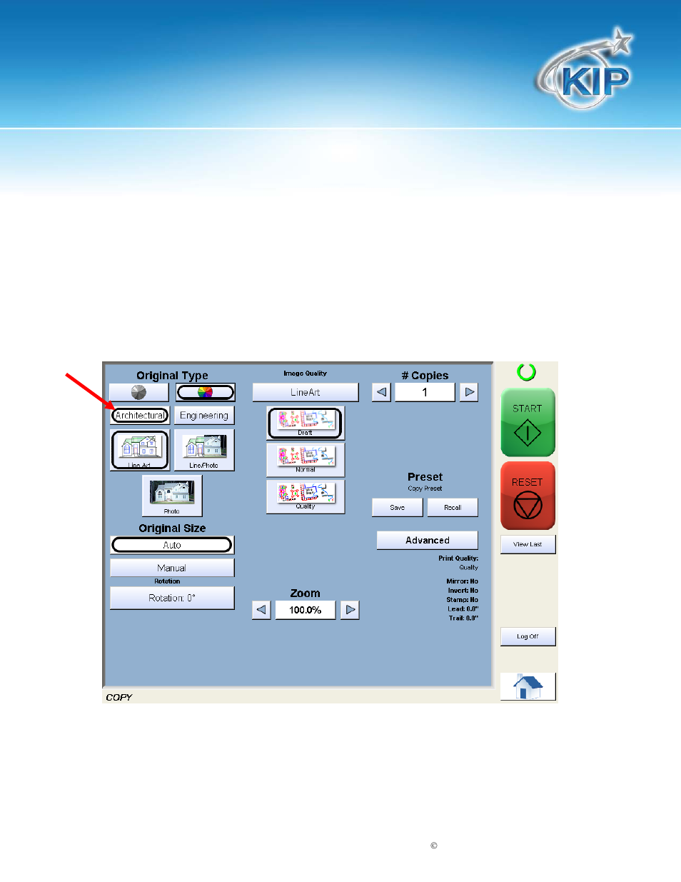 Select size mode, Kip touchscreen software | Konica Minolta KIP 7100 User Manual | Page 91 / 205