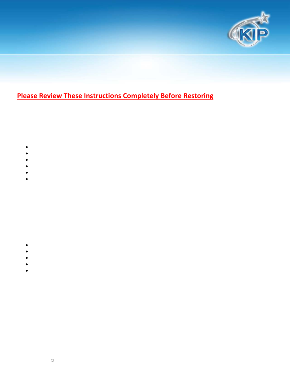 Kip restore/ghosting procedure, Kip dvd/cd restore procedure | Konica Minolta KIP 7700 User Manual | Page 2 / 12
