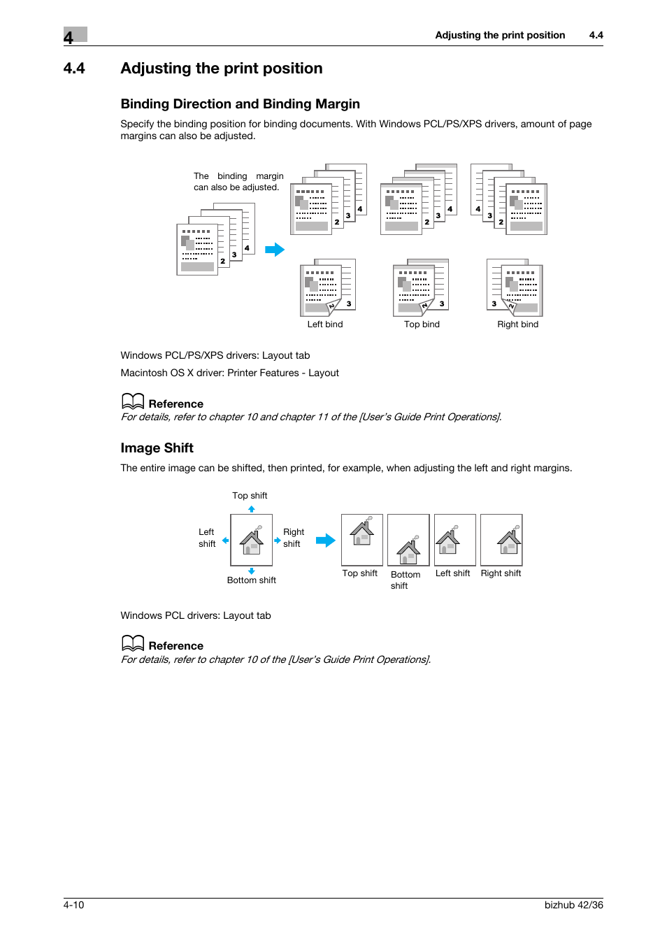 4 adjusting the print position, Binding direction and binding margin, Image shift | Konica Minolta bizhub 36 User Manual | Page 108 / 182