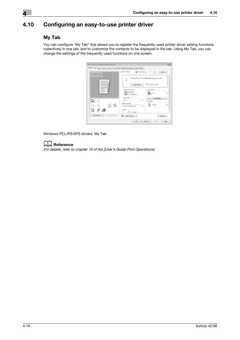 10 configuring an easy-to-use printer driver, My tab | Konica Minolta bizhub 36 User Manual | Page 114 / 182