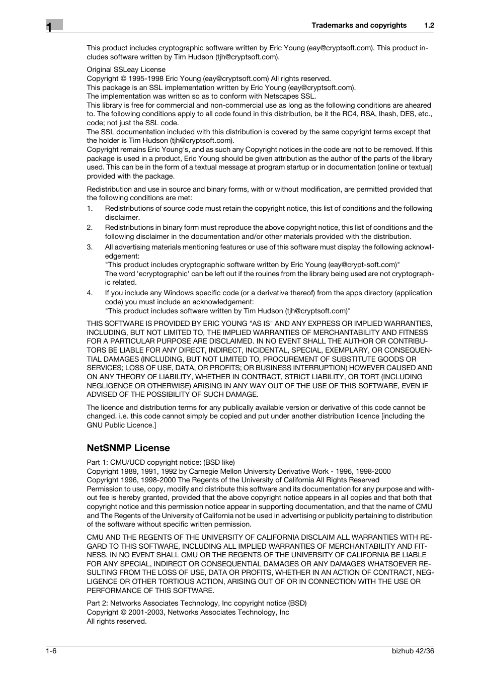 Netsnmp license, Netsnmp license -6 | Konica Minolta bizhub 36 User Manual | Page 12 / 182
