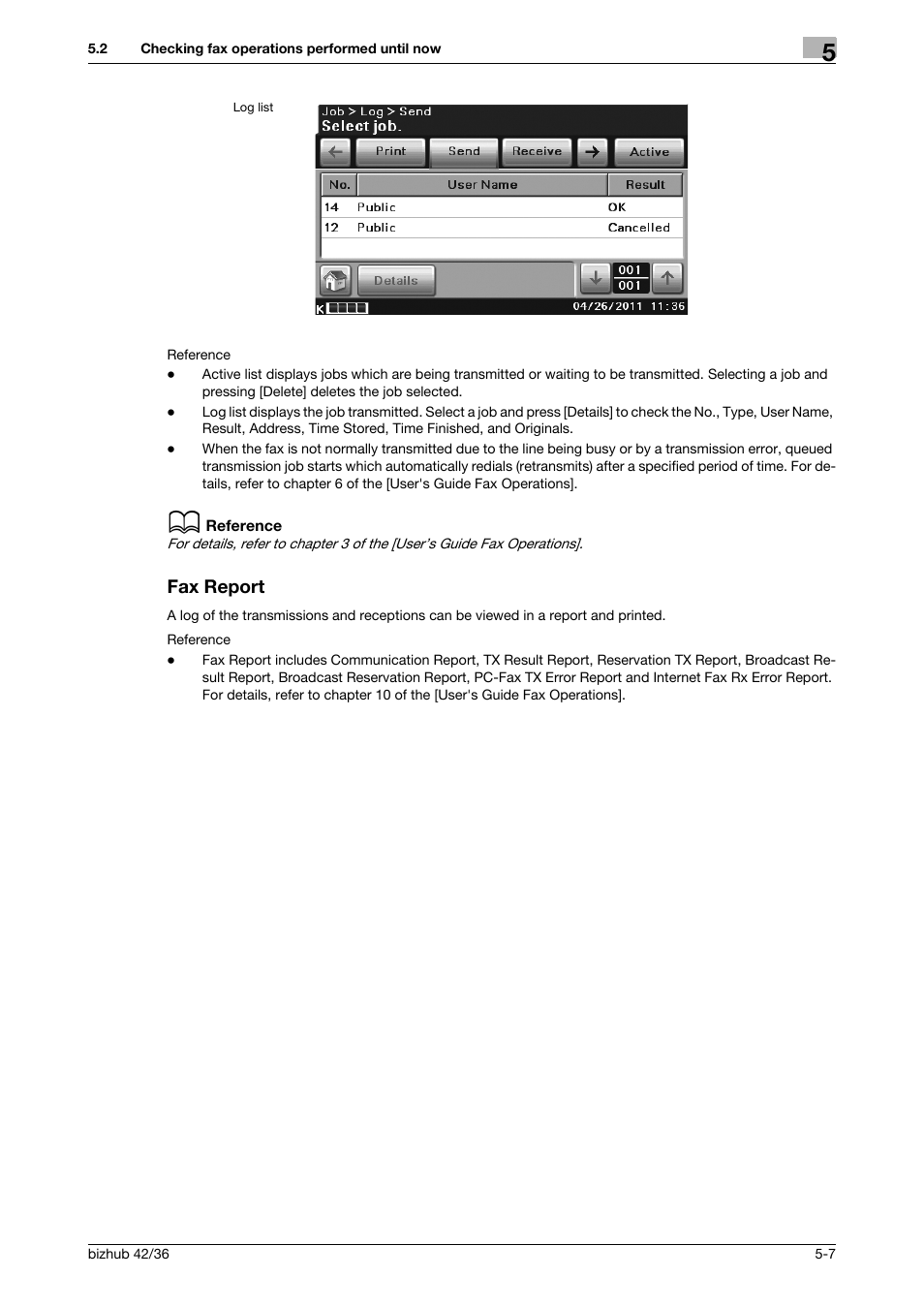 Fax report, Fax report -7 | Konica Minolta bizhub 36 User Manual | Page 121 / 182