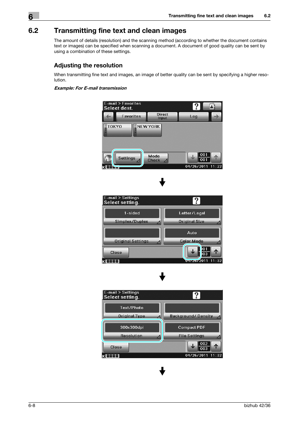 2 transmitting fine text and clean images, Adjusting the resolution | Konica Minolta bizhub 36 User Manual | Page 146 / 182